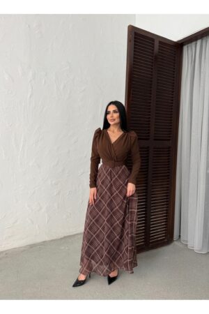 Kruvaze Yaka Kemerli Eteği Şifon Elbise