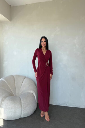 Kruvaze Yaka Toka Detaylı Özel Tasarım Elbise