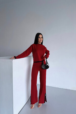 Bisiklet Yaka Paçası Fermuarlı Bordo Renk Triko Takım (S/M/L/XL Uyumlu Standart Beden)