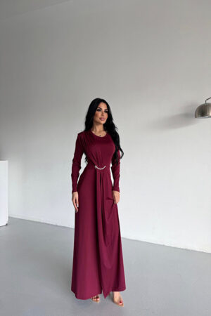 Bisiklet Yaka Toka Detaylı Özel Tasarım Siyah Elbise